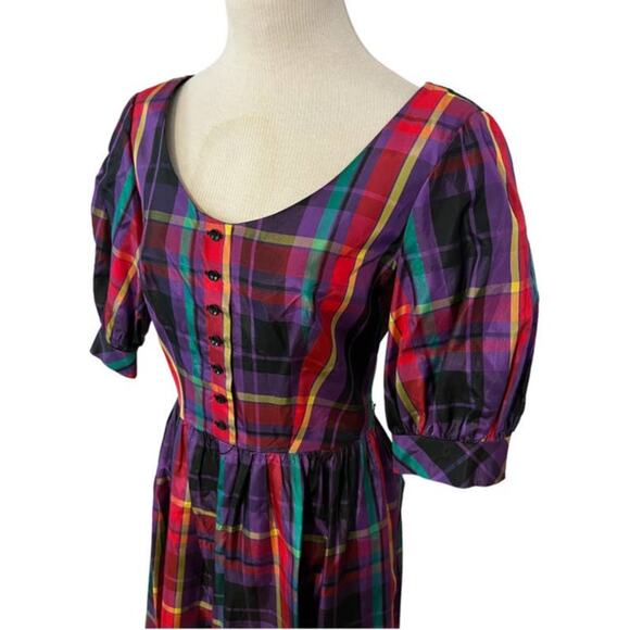 Vintage R & K Originals Union Tag Taffeta Plaid Dress Size 12 Purple Red Holiday - Picture 2 of 15